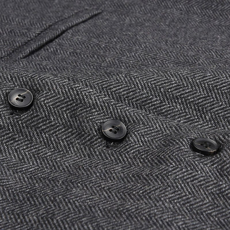 VOBOOM Mens Herringbone Tailored Collar Waistcoat Fullback Wool Tweed Suit Vest (Dark Grey, 3X-Large) - Image 5